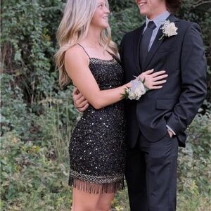 Black Sequin Fringe Dress